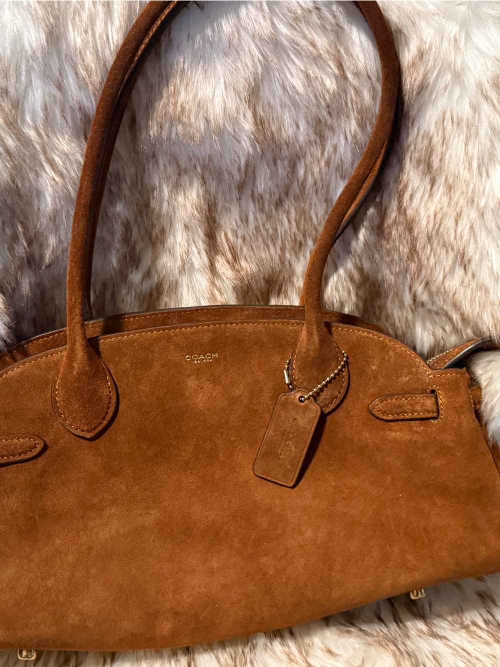 Coach Suede Shoulder Bag in Rust Brown with Gold Hardware